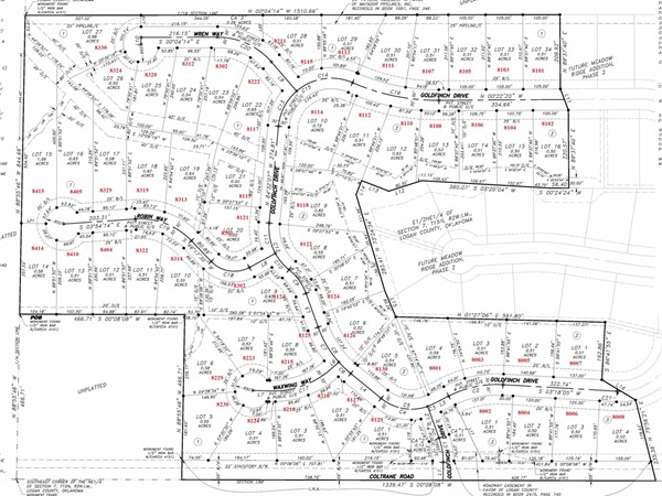 Plat map with 1/2 acre + homesites, cul de sac streets, trees, and fishing ponds 