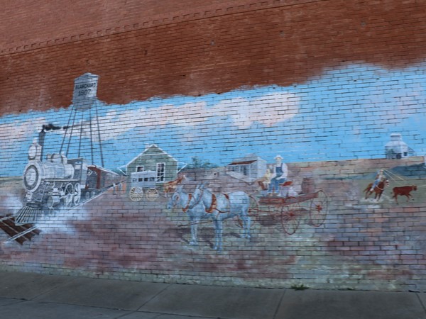 Painted mural on the side of a building in Downtown Blanchard 