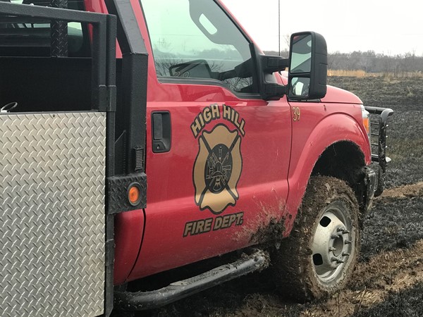Volunteer fire department in High Hill, the truck is getting a bit muddy on this Friday night