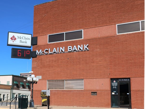 McClain Bank is great for small business! The main branch is located in downtown Purcell 