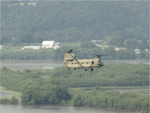 CH-47/MH-47 Chinook Helicopter at eye level looking out from the bluff at Eagle Point Park