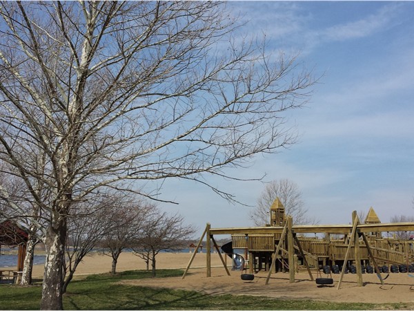 Big Creek State Park's free public beach has a huge wooden playground! 
