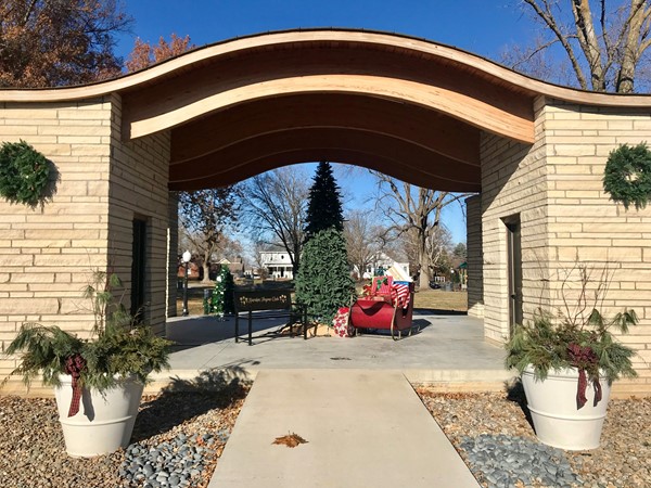 The Sully Park pavilion is decked out for Christmas, a perfect backdrop for family holiday photos