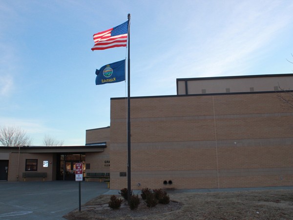 Flags flying at Stewart Elementary School