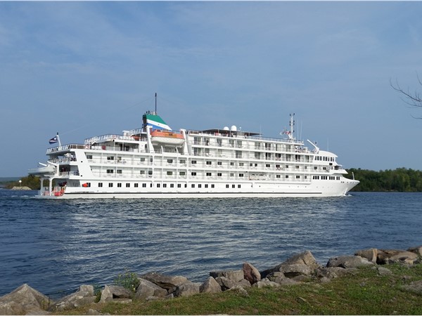 Great Lakes cruise ship on the St. Mary's River by Sugar Island and Sault Ste. Marie