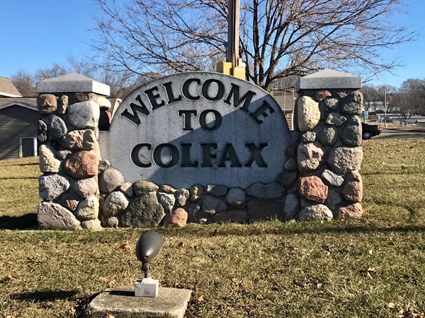 A nice welcome sign greets visitors to Colfax on the south side of town