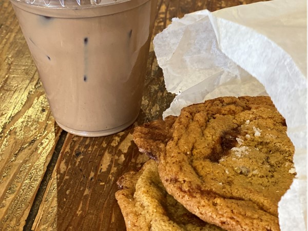 Iced Mocha and a Salted Carmel Chocolate Chip Cookie