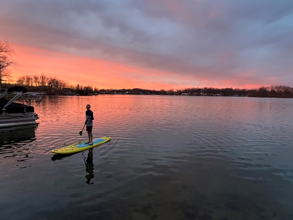 Evening paddle boarding on Lobdell Lake 