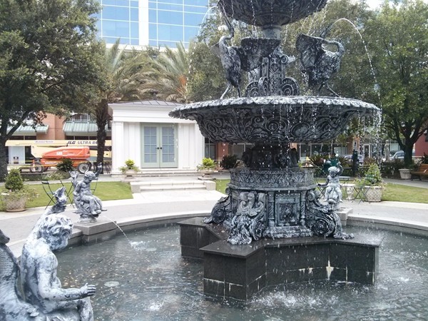 The fountain in the center of Perkins Rowe is a great spot to sit and enjoy lunch