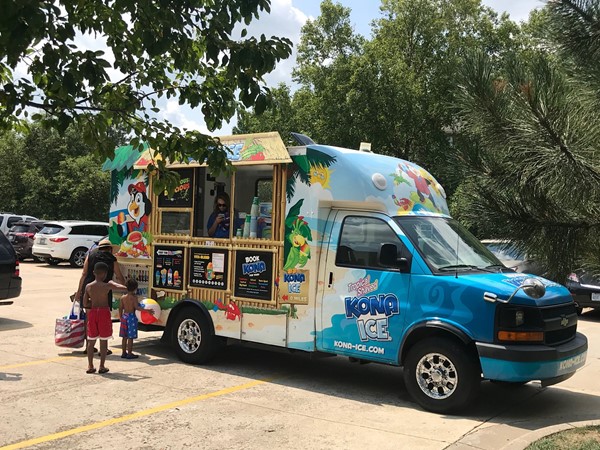 The neighborhood hosted a "End of Summer" pool party and had the Kona Ice truck for free treats