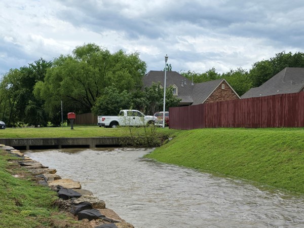 Recent rainfall has left the neighborhood pond fuller than ever 