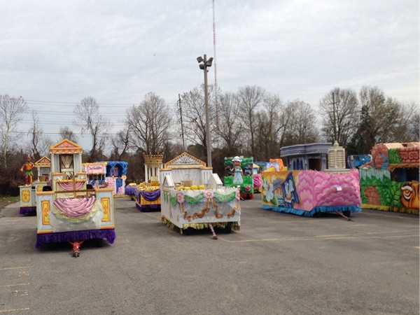Staging of floats for Mardi Gras in Baton Rouge