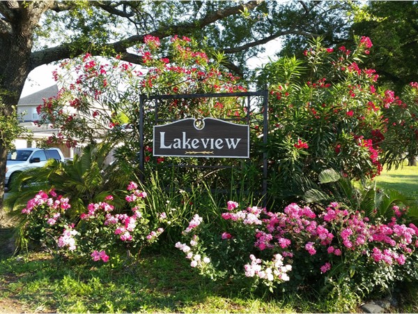 Lakeview signs and landscaping appear at several key intersections in the neighborhood