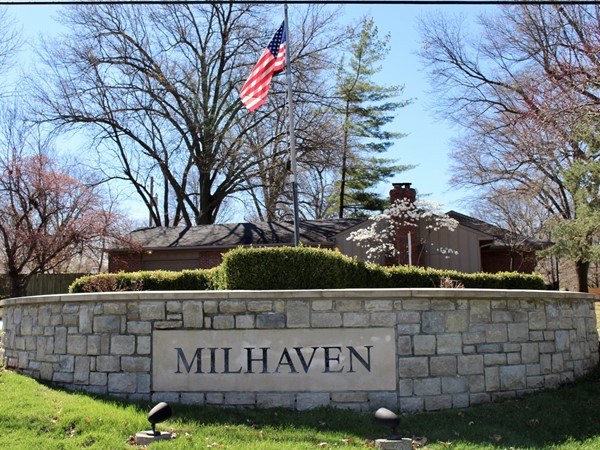 Main entrance to Milhaven located off of Shawnee Mission Parkway in between Lamar and Nall