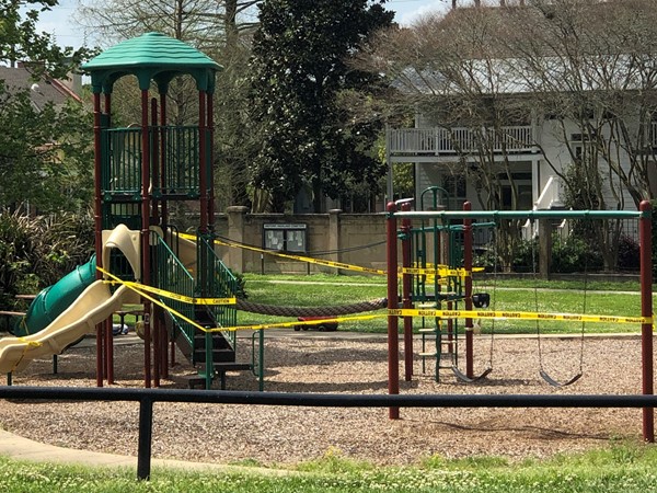 College Town neighborhood park under tape because of stay at home orders 