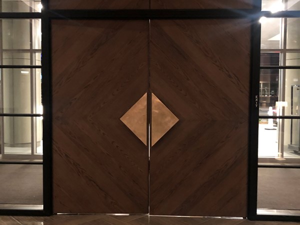 Coolest doors leading out to the front porch at the new Omni Hotel