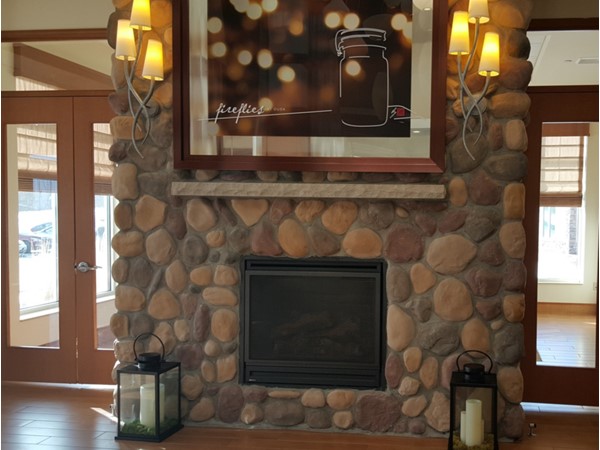 Fireplace inside the lobby at the Hilton Garden Inn 