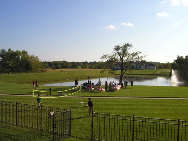 Summertime neighborhood lakeside picnic in McFarland Farm 