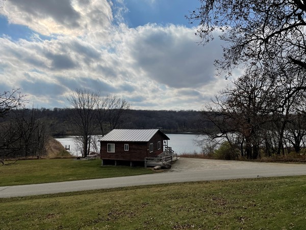 Cozy little cabin overlooking the water at Hickory Hills Campground near La Porte City