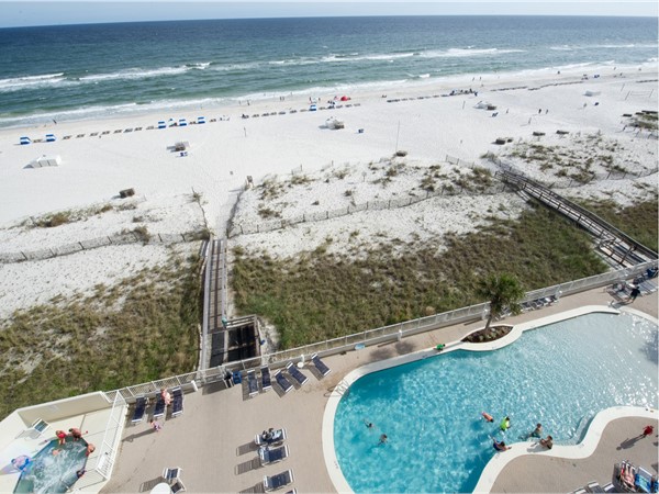  Balcony view of outdoor pool and Gulf of Mexico