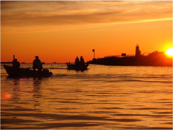 Fishermen at sunset, Betsie Bay, Frankfort