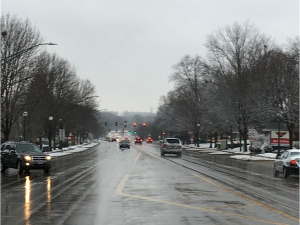 Windsor Heights main street on a snowy January day