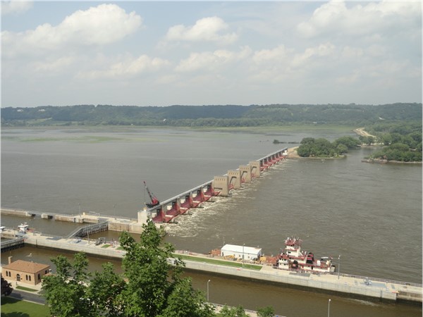 Beautiful view from Eagle Point Park of Lock and Dam No. 11 in Dubuque, Iowa
