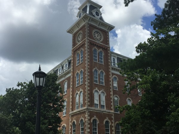 The Old Main building at the University of Arkansas. Fayateville is a beautiful college town