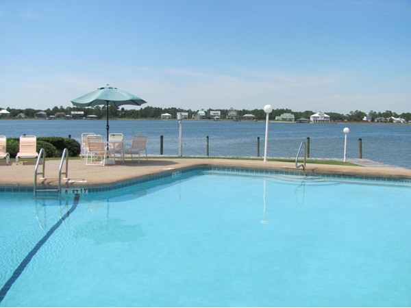 Unique lagoon front pool....One of the many nice amenities at Compass Point Condominiums