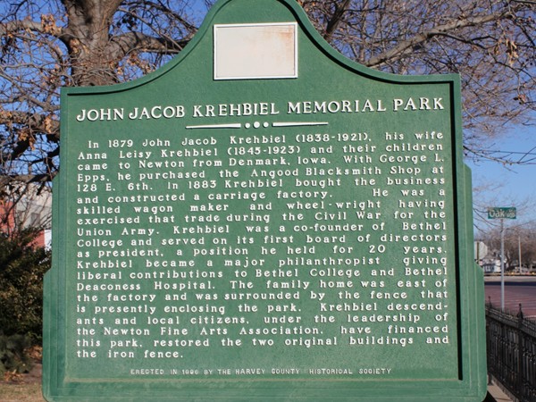 A park is now at the site where Jacob Krehbiel's house once stood back in the late 1800's