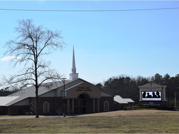 Crystal Hill Baptist Church sits in the curve of Lawson Rd at Crystal Valley