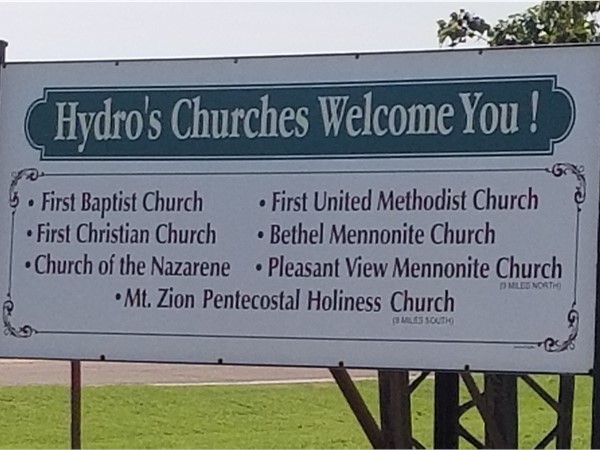 The small town of Hydro has many church choices and they all welcome you