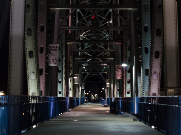 A view of the Junction Pedestrian Bridge at night