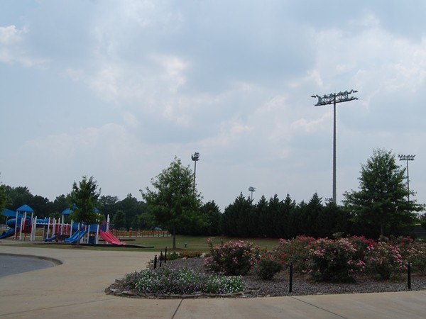 Playground area and entrance to Veterans Park