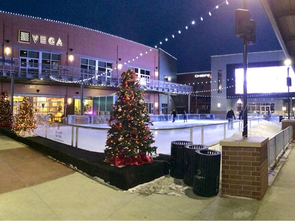 Ice skating with a new big screen downtown Lincoln