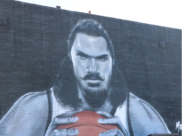 The west side of The Paramount has a mural of former Thunder player Steven Adams