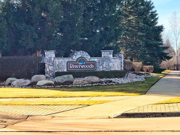 Riverwoods entrance, 21 Mile Road east of Romeo Plank Road