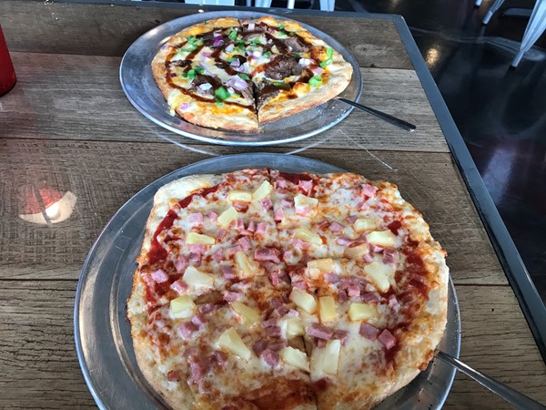 Hawaiian and Philly Pizzas from Urban Pie