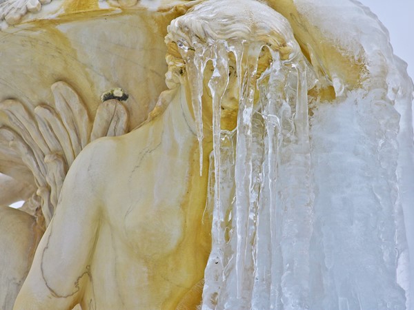 Rare icy conditions at Maison Orleans in Monroe turned this gorgeous fountain into a work of art