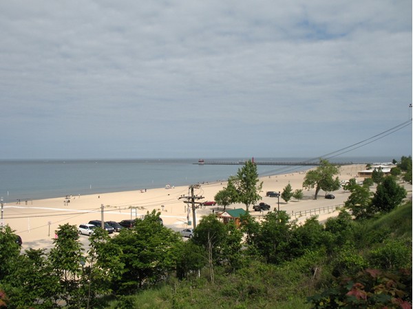 View of Lake Michigan beach from historic Highland Park 