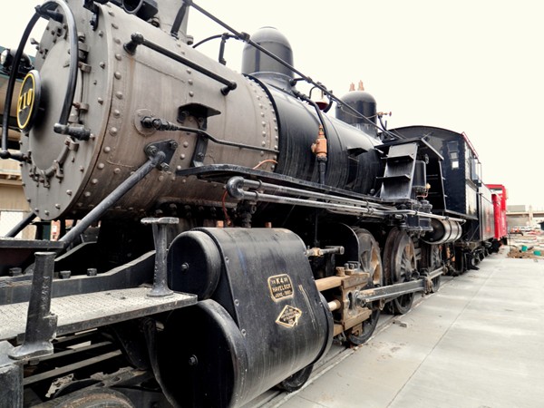A historic locomotive, on permanent display near Lincoln Station building