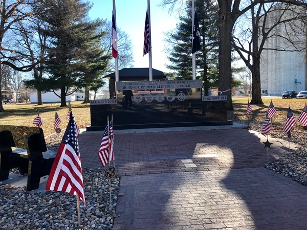 A Veterans memorial is one of the center pieces of the Prairie City Town Square 
