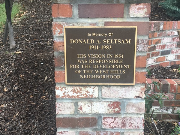 West Hills subdivision was begun in 1954, Donald Seltsam was one of the first residents