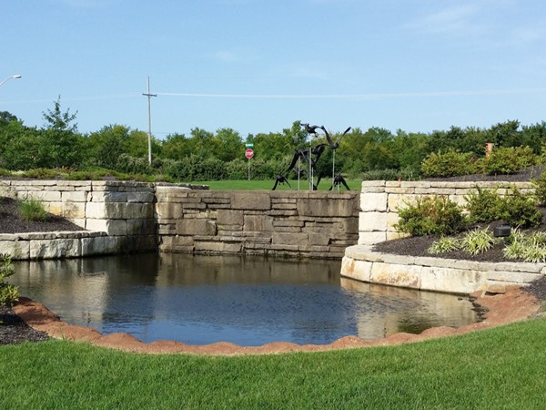 Beautiful water feature at Waters Edge community in Overland Park