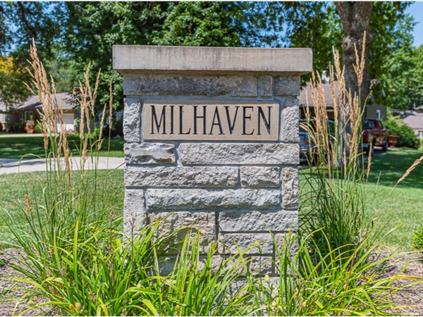 Neighborhood entry monument for Milhaven neighborhood in Mission KS