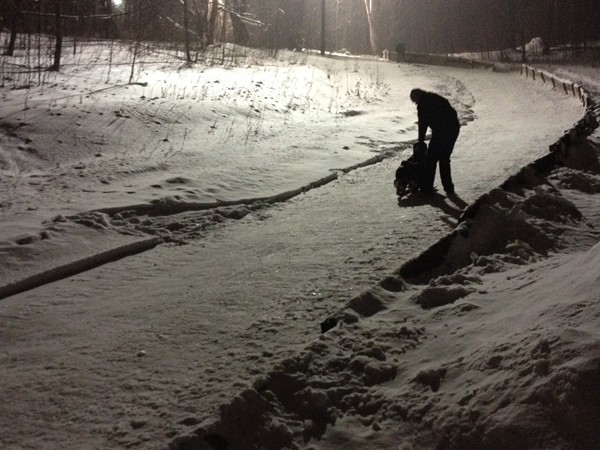 Beautiful snowy night at the Lucy Hill Luge. 