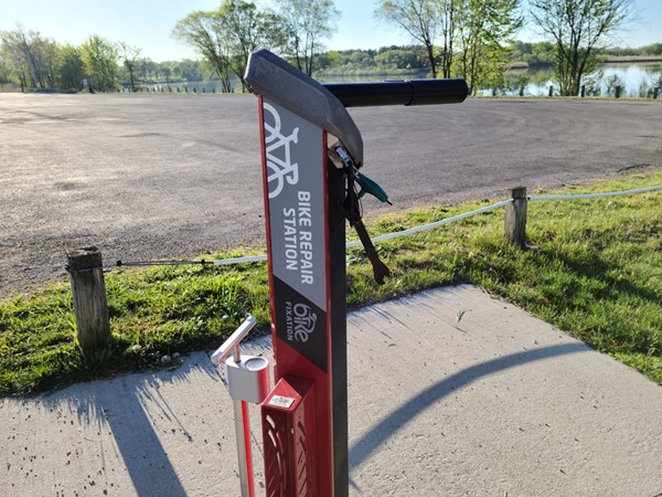 Along the trail at Big Woods Lake is a bicycle repair station if riders have a problem