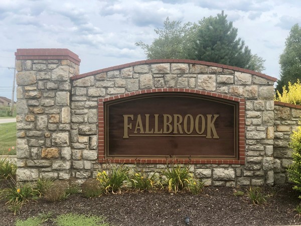 Fallbrook subdivision entrance at College Blvd and Woodland St