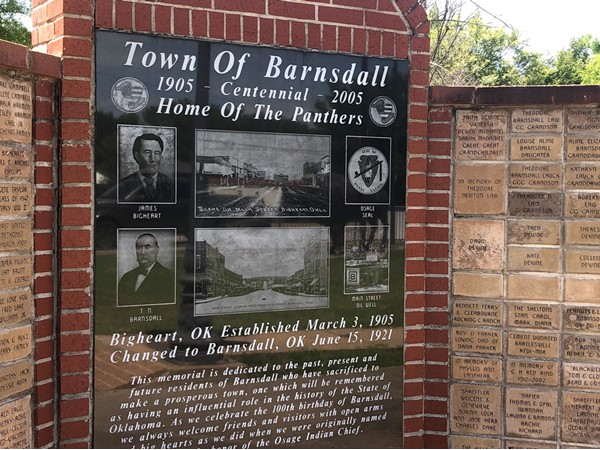 Plaque about the town of Barnsdall