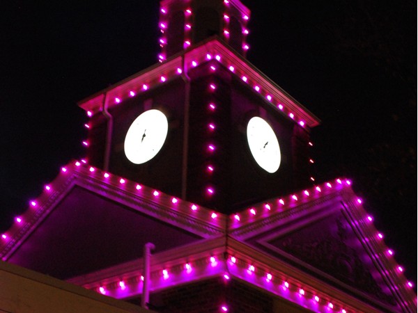 Prairie Village Shopping Center is lit up for Breast Cancer Awareness month